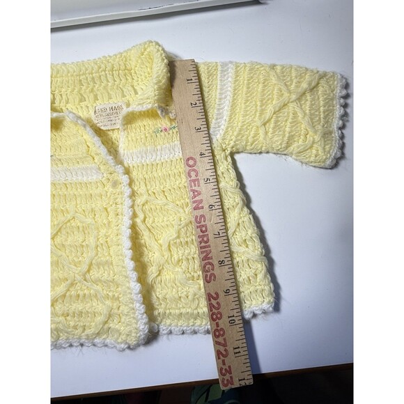 Vintage Handmade Acrylic Crochet Yellow Baby Cardigan Sweater - Picture 7 of 7